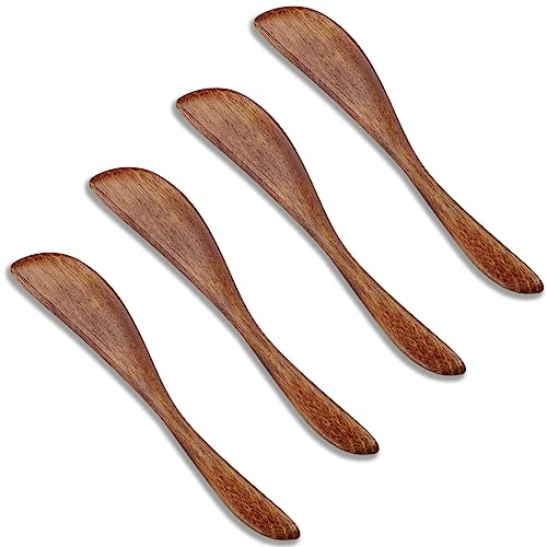 HXMJIED Lot de 4 tartineurs à beurre en bois, lame essentielle pour confiture, fromage, crème