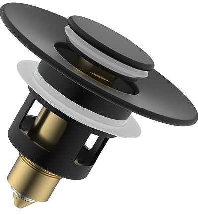 Hibbent Waschbeckenstöpsel (25-46mm), Abflusssieb Ablaufgarnitur Stöpsel Waschbecken, Messing Bounce Core Push-Type Drain Plug, Universal Sink Stopper Ersatz für Bad und Küche,Mattschwarz