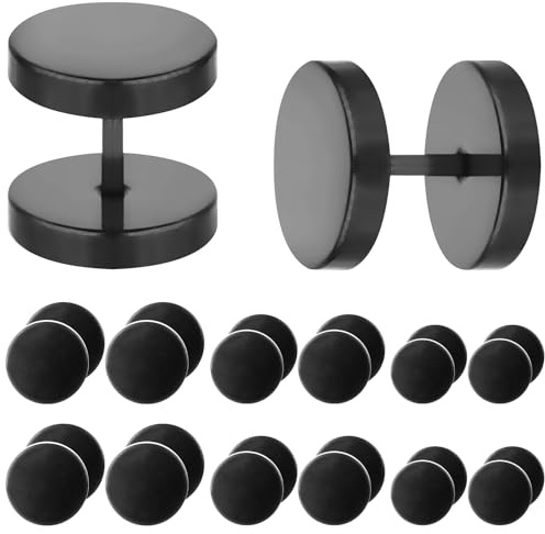 Lusofie Stainless Steel Ear Studs for Men & Women - 6 Pairs Black Screw Back Stud Earrings, 5-10mm Round Plugs, Minimalist Earrings