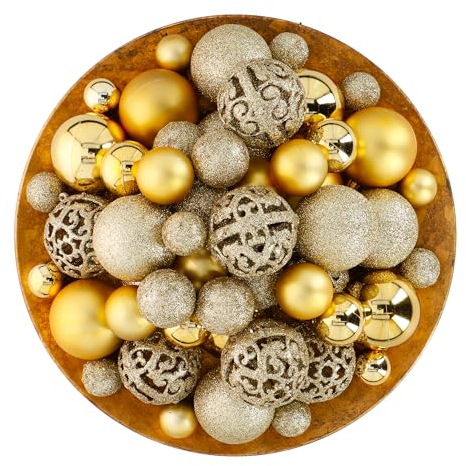 Christmas Gifts Bolas de Navidad Doradas - 101 Piezas Adornos Navideños - Adornos Navideños Plástico - Ø3/4/6 CM - para Uso en Interiores y al Aire Libre - con Ganchos de Bolas de Navidad
