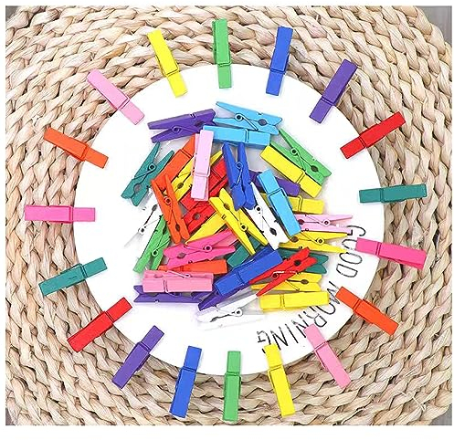 KOBOKO Wäscheklammern Holz klein, Farbe Wäscheklammern Holz，Holzklammern, für Büromemos, Fotos und Notizen, Bastelarbeiten, Holzwäscheklammern, Holz Wäscheklammern, Wäscheklammer Holz (100 Stück)