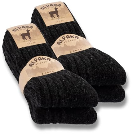 4 Paar Alpaka Socken Herren Damen Wollsocken warme Wintersocken 20900 (Schwarz 43-46)
