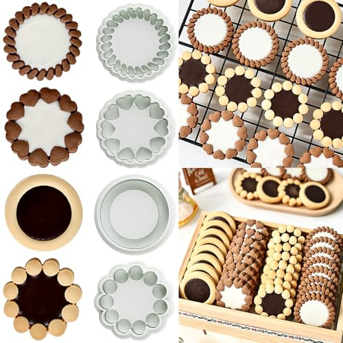 3D Flower Cookie Cutter Chocolate Sandwich Cookie Cutters Jam Biscuit Cutters for Baking Plastic Cookie Stamps Cookie Press Mold Sandwich Cookies Jam Biscuit Cutter Plunger Cookie Mold Fondant Molds