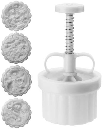 Wedhapy Mooncake Form mit 4pcs große 150 g Briefmarken Dicke Verstellbare Mondkuchenform Hand Presse Kekspresse für Mooncake zum Herbst Festival Dekoration Geschenk Mooncake Form Moon Cake Form Mo.