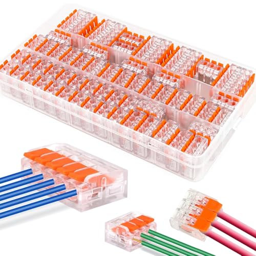 Voarge 60 Stück Kabelverbinder,Kabelklemmen mit Betätigungshebel, 4mm² Leiter Klemme, lektrische Anschlussblöcke, Verbindungsklemme Kombiniert Werden für Feste Kabe 2-3-5 Leiter