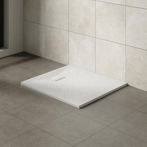 Aquariss SMC Rectangular 1000 x 900 mm Anti Slip Shower Base Tray White | Slate Effect Shower Tray, Slimline, Bathroom Wet Room Shower Cubicle Base, for Walk In Shower Door, Durable