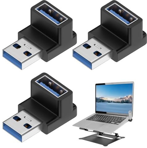 Watlikeup 3PCS USB Right Angle Adapter,90 Degree USB Type A Male to Female Coupler,Right Angle Adapter,Support 3A Charging OTG Data Transfer,Compatible with All Interface Devices