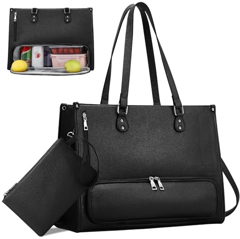 hzuisst Sacs pour ordinateur portable pour femmes, sacs de travail de 15,6 pouces pour femmes avec compartiment à déjeuner isolé et étanche, sacs porte-documents fourre-tout en cuir PU pour femmes