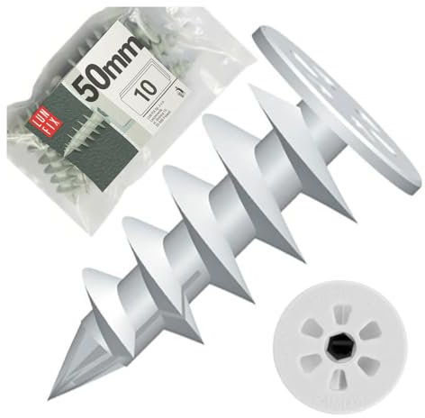 Lot de 10 chevilles d'isolation 50 mm en polyamide, WDVS et polystyrène pour fixation dans l'isolation, plaque de Ø 25 mm, pour vis de 4,5 mm Lun Fix