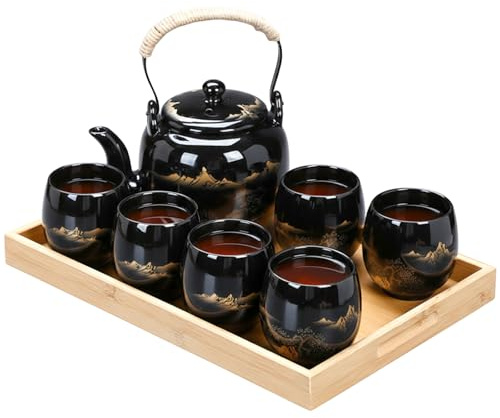 Polegas Japanisches Teeservice,850ml Teekanne mit Teesieb und 6 170ml Tasse