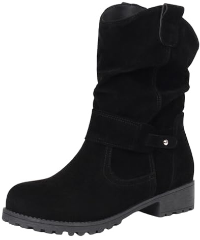 VBEDKDEB Women's Mid Calf Boots, Women's Ankle Boots with Heel, for Lacing, Calf Leather, Vintage Heel, Thick Casual Boots, Retro Women's Boots, Dirndl Shoes, black, 2/2.5 UK