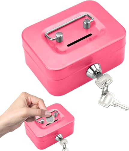 EHOENTROPY Elegante caja de caudales de acero, pequeña caja fuerte, caja de dinero con llave con llave, caja fuerte con cerradura, caja fuerte para propinas (rosa)