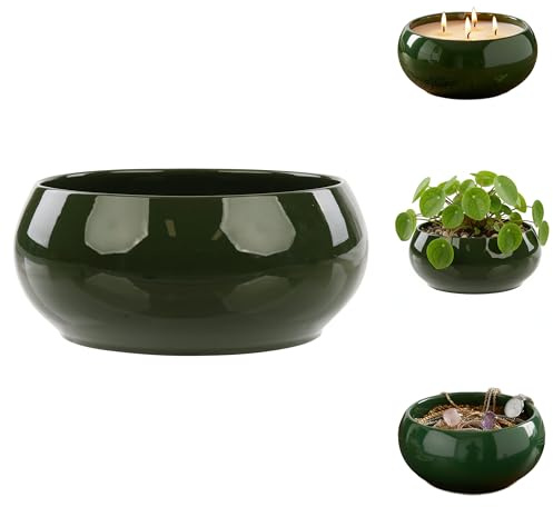 botle Pot de fleurs, en céramique, vert, diamètre : 15,5 cm, bol décoratif glamour, pot pour plantes succulentes, bougeoir de table, décoration de table, centre de table, décoration de table