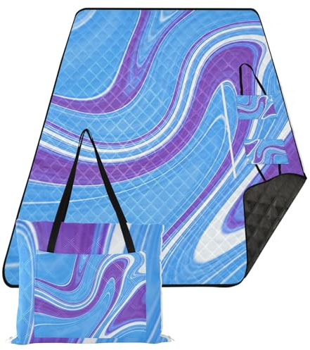 famyily Coperte da picnic pieghevole all'aperto portatile tappetino da gioco 203 x 152 cm per oggetti da picnic a terra, onde blu viola