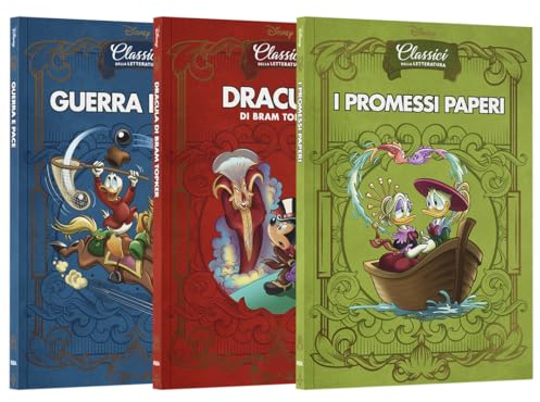 Collezione Classici della Letteratura Disney Pack III. Contiene 3 libri: I promesi Paperi, Dracula di Bram Topker, Guerra e pace