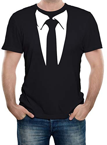 Reality Glitch Mens Suit with Tie and Collar Funny Fancy Dress Costume Novelty T-Shirt (Large, Black)