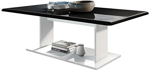Vladon Couchtisch Beistelltisch Wohnzimmertisch Mono, Made in Germany, in Weiß mit Tischplatte in Schwarz Hochglanz