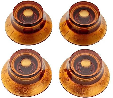 Musiclily Pro Gaucher Métrique 18 Splines Cloche Bouton de Potentiomètre Top Hat Knobs pour l'Asie Import Guitare Basse Split Shaft Pots, Ambre(Lot de 4)