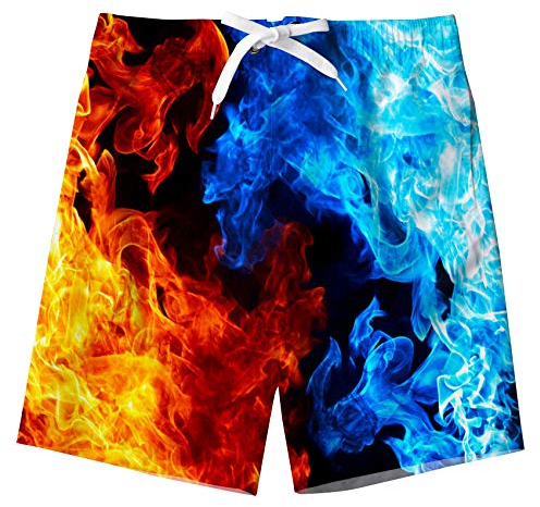 kids4ever 3D Badehose Kinder Jungen Galaxis Feuer Grafik Schnell Trocknend Badeshorts Neuheit Strand Surfer Swimming Shorts Badebekleidung mit Mesh-Futter