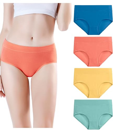 wirarpa Women's Underwear Cotton Mid Waisted Ladies Panties Full Coverage Briefs Multicolored Medium