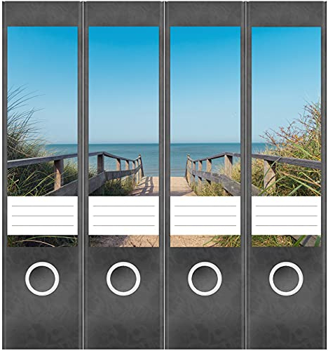 Etiketten für Ordner | Weg zum Strand | 4 breite Aufkleber für Ordnerrücken | Selbstklebende Design Ordneretiketten Rückenschilder