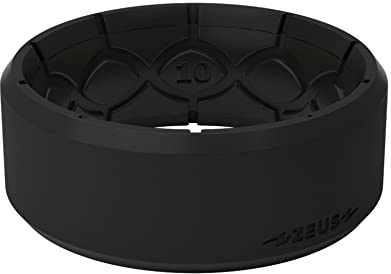 Groove Life Zeus Edge Midnight Anti Stretch Black Silicone Ring Breathable Rubber Wedding Rings for Men, Unique Design, Comfort Fit Ring - Size 10