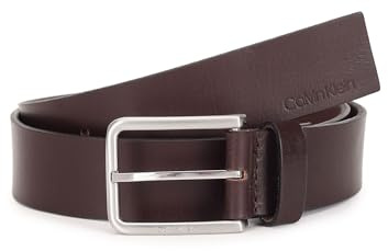Calvin Klein Cinturón de Piel para Hombre Warmth Oiled Grain 3.5 Cm, Marrón (Dark Brown), 130 Cm