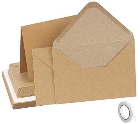 Mocraft 30 Braun Briefumschläge mit Nassklebung Blanko Klappkarten mit Umschläge Kraftpapier Karten & Weiß Einlege Briefkuvert für Grüße Hochzeit Einladungskarten DIY