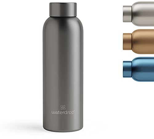 waterdrop® Botella Agua Acero Inoxidable 600ml, Termo Doble Pared: 24h Frio - 12h Caliente, 100% Hermética, Segura - Sin BPA: Para Niños. Botella Térmica Gimnasio, Water Bottle, Thermo, Cantimplora