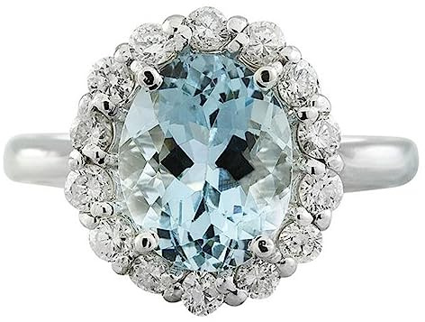 HARSHALI GEMS Anello solitario con topazio blu cielo ovale naturale da 3,60 ct e diamante in oro bianco 14 carati, standard, pietra preziosa, oro bianco
