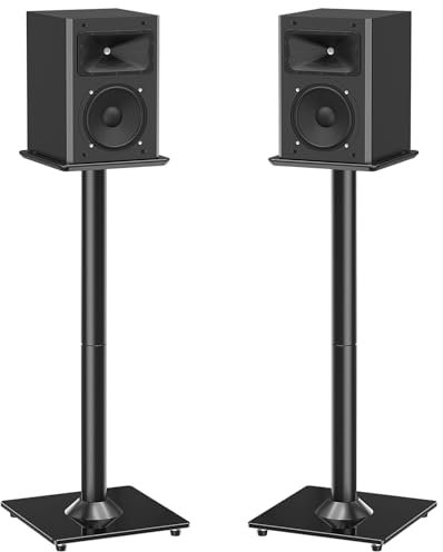 MOUNTUP Par de soportes universales para altavoces para sonido envolvente, soportes de altavoz de suelo de 31 pulgadas de altura, sostiene altavoz satélite de estantería, altavoz grande, cable de