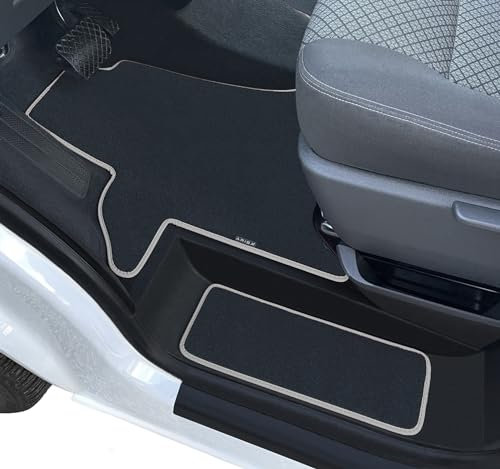 ARIBA Fußmatte passend für VW T5 2-Sitz Fahrerhaus 2003-2015 Velours Anthrazit Nubuk Grau Umrandung inkl. Stufenmatten