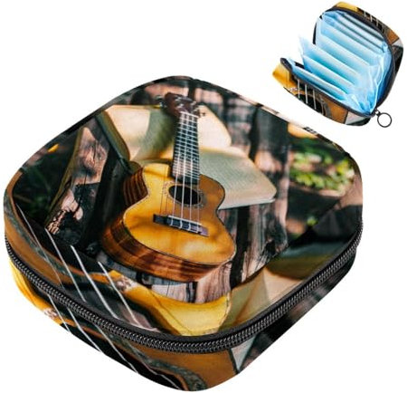 Borsa mestruale,Sacchetto di immagazzinaggio del tovagliolo sanitario,Libro chitarra in legno Sunshine,Porta tamponi per borsa