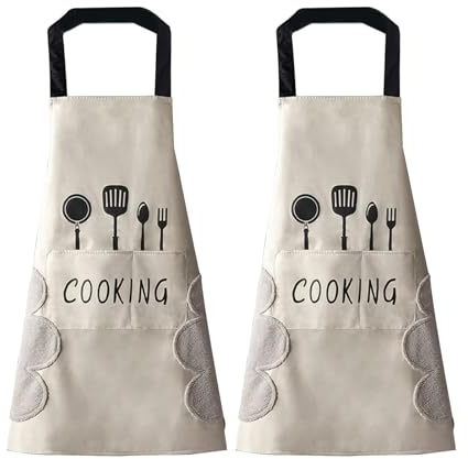 DILLMAN Tablier de cuisine pour femme avec poches pour essuyage à la main, grande poche, imperméable pour la cuisine et la pâtisserie (blanc + blanc)