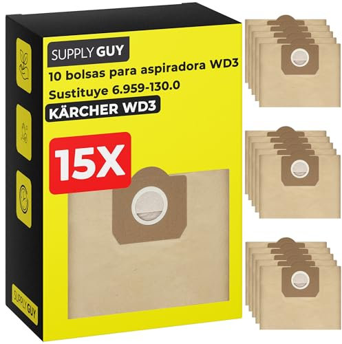 Supply Guy WD3 Bolsas compatibles con Karcher WD1 WD2 WD3 MV3 SE4000 4001 4002 Repuestos 15 bolsas de repuesto reemplaza 6.959-130.0 Bolsas para aspiradora (15 Set)