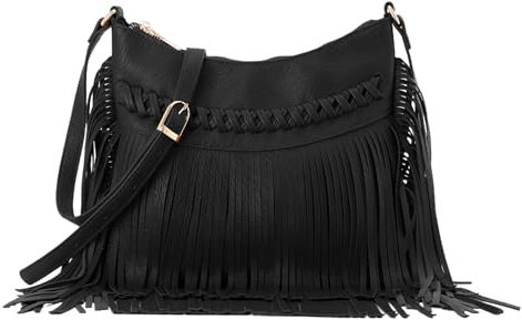 Fecialy Vintage Fransen Hobo-Taschen für Frauen PU Leder Quaste Crossbody Umhängetasche Western Fransen Geldbörse