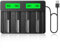 HiQuick Universal Battery Charger for Ni-MH AA, AAA, C D & 3.7 V Lithium-ion Rechargeable Batteries (18650 21700 14500 26650 18350 16340（RCR123A） 10440 17500 22650) Type C Input (Bulit-in Cable)
