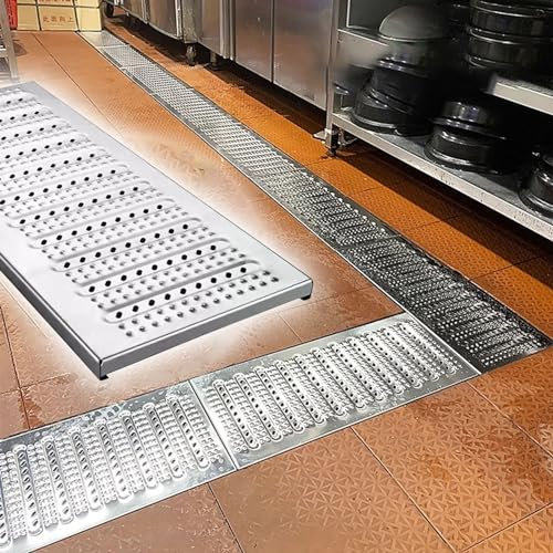 ZHSYXLB Französisches Entwässerungskanalsystem für die Küche, Metallgitter-Duschrinnen-Abdeckplatte für den Innenhof, rutschfeste Boden-Regengittersiebe/Grabengraben (58 cm x 30 cm x 2,5 cm)