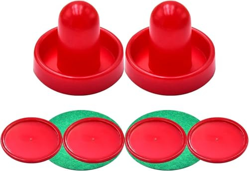 EVERMARKET 1 Set Mini Air Hockey Pushers & Pucks - 2 rote Drücker & 4 rote Pucks (76 mm) - Passend für die meisten Standardtische - Ergonomisches Design - ABS-Material