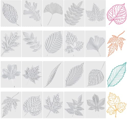 Wonderjune 20 Pcs Leaf Rubbing Plates 3.94 x 5.12 Inches Texture Art Supplies Texture Plates for Home, 20 Style