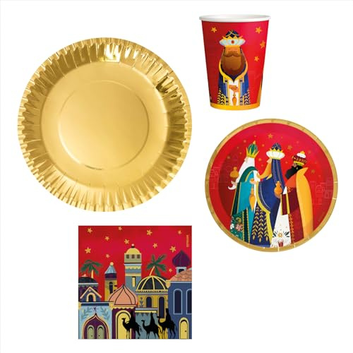 OH YEAH - Kit 6 Personas Reyes Magos Desechable - 54 piezas - Decoración Temática Navideña de la Noche de Reyes Magos - Diseño Festivo Navideño - Celebración Noche de Reyes