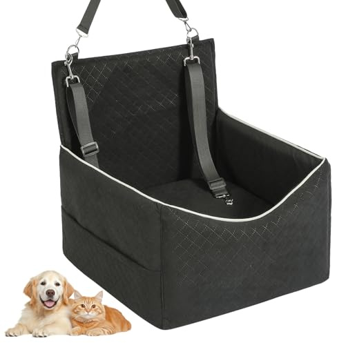 Asiento de Coche para Perros pequeños y medianos con Acolchado Grueso, Asiento Elevado para Perros de Menos de 15 kg, Asiento de Viaje para Perros extraíble y Lavable con 2 Cinturones de Seguridad