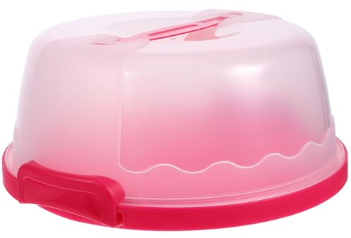 Amosfun Boîte à Gâteau Portable en Plastique Rose Fuchsia 6-8 Pouces avec Couvercle Hermétique et Poignée, Récipient Réutilisable pour Transport et Conservation des Desserts,