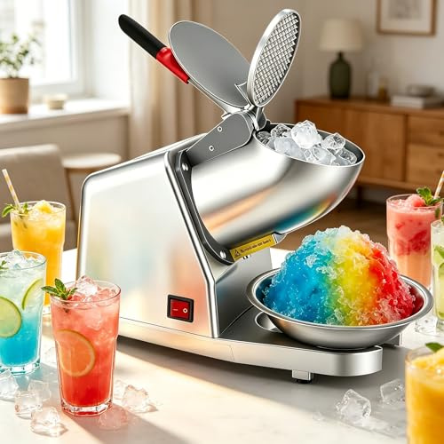 Trituradora de hielo 100 kg/h, máquina de slush profesional con tazón y tapa, 300 W 2200 rpm, para casa/bar/oficina - 4 cuchillas, velocidad