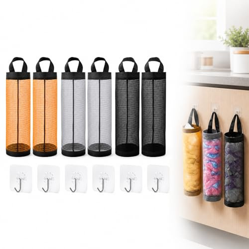 Set de 6 Soportes Colgantes para Bolsas de Plástico - Dispensador Organizador de Basura, Ganchos Reutilizables, Ideal para Cocina Hogar Almacenamiento