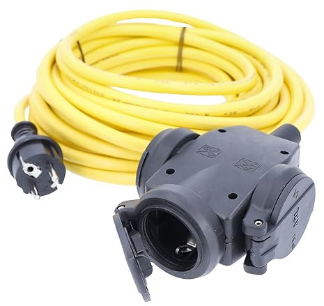 as - Schwabe 3-fach Vollgummi-Verteilersteckdose, 10 m K35 AT-N07V3V3-F 3G1,5, Mehrfachsteckdosen-Verteiler mit 3 Schutzkontaktsteckdosen und Sicherheitsdeckel, IP44 für den Außenbereich, 61456