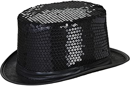 W WIDMANN MILANO Party Fashion 0451Z - Zylinderhut mit Pailletten, Schwarz, Silvester, Hut, Kopfschmuck, Accessoire, Mottoparty, Karneval