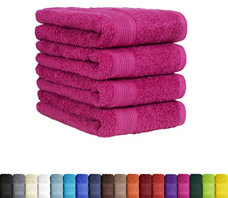 BaSaTex Frottier Handtücher Set aus weicher Baumwolle - 50x100 cm - 100% Baumwolle Öko-Tex Made in Green Zertifiziert | 4X Handtuch in Magenta Pink