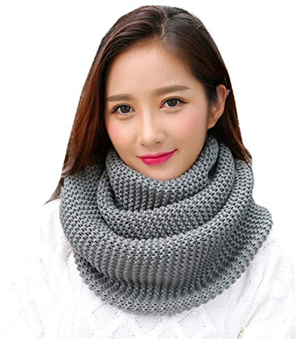 YONKOUNY Sciarpa Donna Invernale Calda Maglia Tinta Unita Collo Loop Grigio