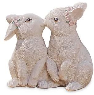 Loberon Hasen Soel, handbemalt, Romantisches Design, Osterhasen mit süßem Blütenkranz, Ostern, Osterdeko, Osterfiguren, Polyresin, Creme